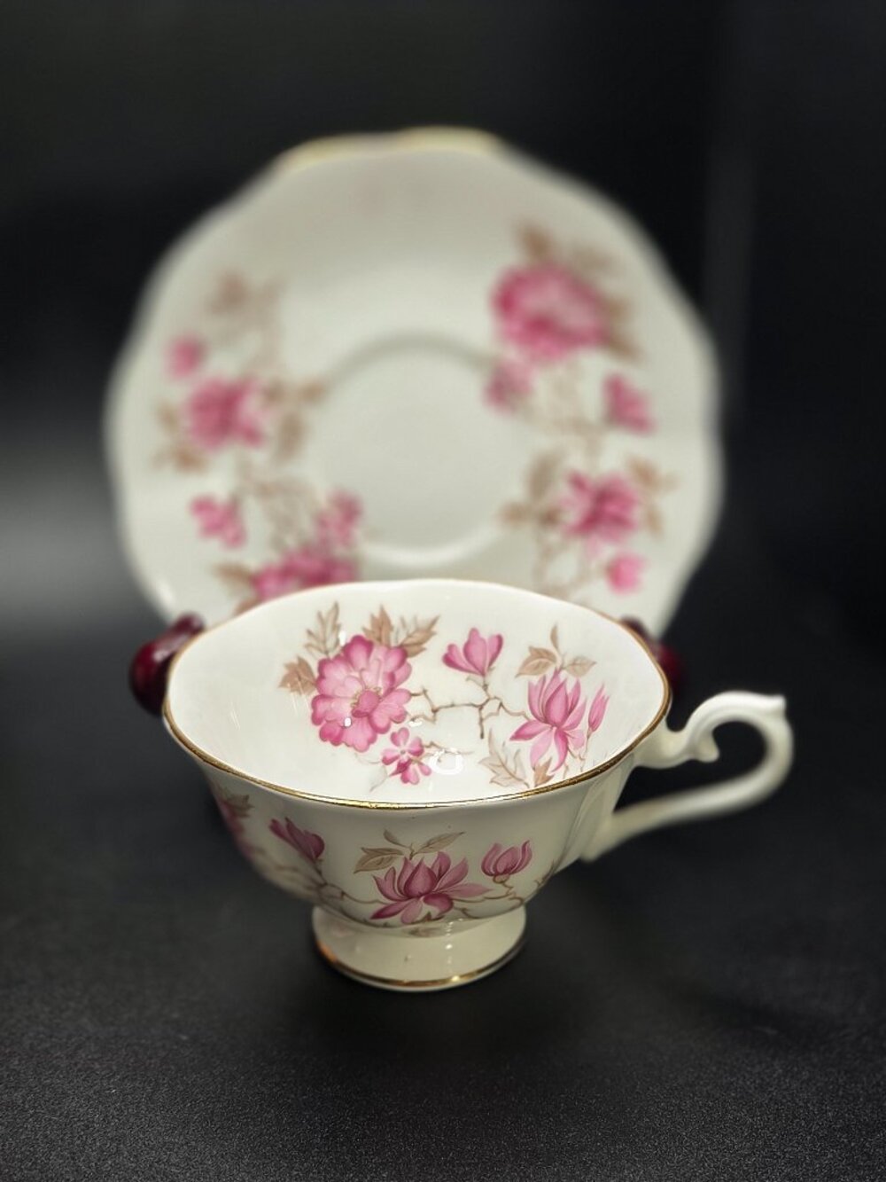 Royal Albert Tea Cup and Saucer Pink Flowers and Brown Leaves